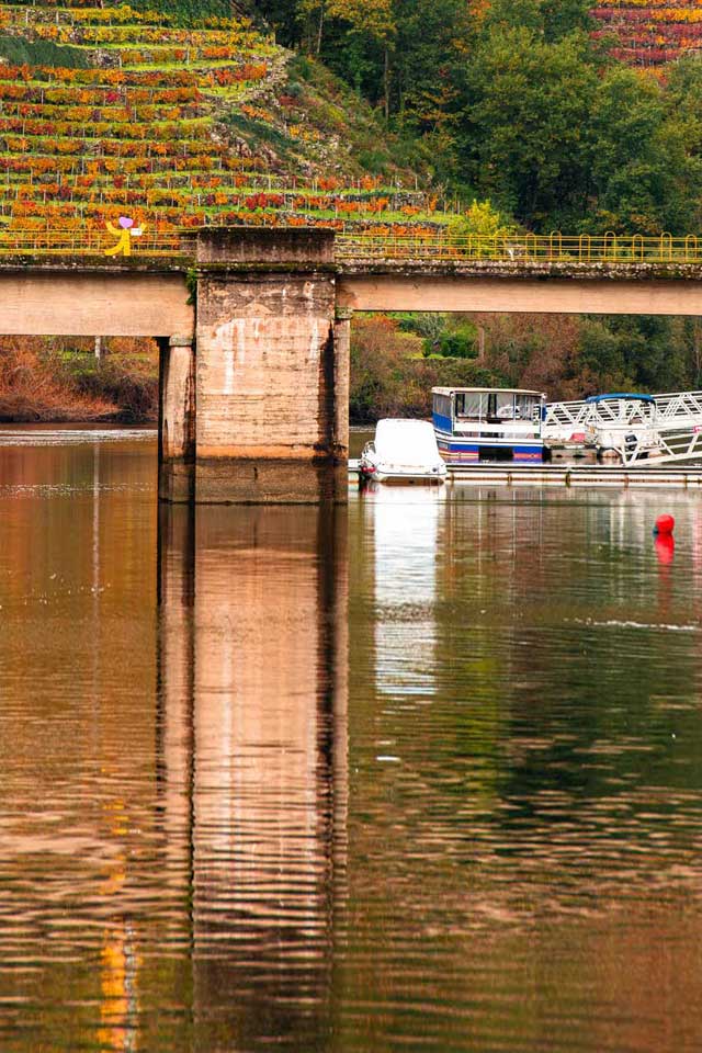 Catamarán navegando por el cañón del Sil en la Ribeira Sacra, Lugo